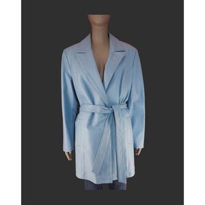 Vintage 90s Blue Leather Long Coat Size Medium